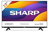 Sharp Aquos 32Di6E Frameless Android 9.0 Smart Tv 10 Bit, Hd Ready Led Tv, Wi-Fi, Dvb-T2/S2, 1366 x 768 Pixels, 3Xhdmi 2Xusb, 2021, Classe Di Efficienza Energetica F, Nero, 32 Pollici