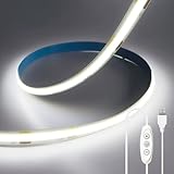 ShineBurky Striscia LED COB 5V USB, Bianco Freddo 6000K 2 Metri 640LED CRI93+ Dimmerabili Strisce Luci LED Flessibile per Retroilluminazione TV, Cucina, Camera da Letto, Fai da Te