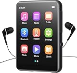 64GB Lettore MP3 Bluetooth 5.3, Lettore Audio Portatile HIFI Lossless con Altoparlante, Radio FM, Line-in Registrazione Vocale, E-book, Full Touch Schermo Lettore Musicale, Supporto fino a 128GB