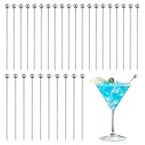 SYEYCW 30 Pezzi Bastoncini da Cocktail, Stuzzicadenti da Cocktail in Acciaio Inox, Stuzzicadenti in Metallo Riutilizzabili Spiedini, per Cocktail, Barbecue, Snack, Decorazioni di Frutta e Frutta