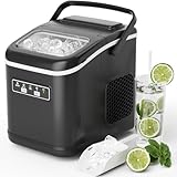 Macchina Ghiaccio, 12 kg/24h, 9 Cubetti di Ghiaccio in 6 Minuti, 2 Dimensioni di Ghiaccio, Silenzioso, Macchina del Ghiaccio Casa Autopulente con Maniglia/Cestello/Paletta, per Cucina/Ufficio/Bar