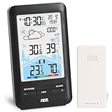ADE Stazione meteo Digitale con Sensore Esterno Wireless | Qualita Aria Monitoraggio | Ventilazione Consigliata | Termometro | Igrometro | Sveglia con doppio allarme | nero