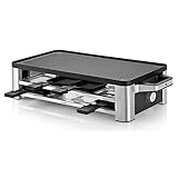 WMF Lono Raclette Elettrica in Acciaio Inossidabile Cromargan 18/10, Raclette con 8 Padelline Antiaderenti e 8 Palette con Piastra Girevole e Controllo della Temperatura,Design Compatto,Potenza 1500W