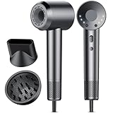 Asciugacapelli, 160.000 Giri/min Phon Capelli Professionale con 500 Milioni Ioni Negativi, 3 Velocità & 4 Temperature, Basso Rumore, Diffusore Magnetico e Ugello Inclusi