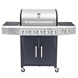 Arsard Barbecue a Gas Professionale XXL Con 6 Fuochi Multifunzione Da 19 KW, Completo Di Bruciatore Laterale, Coperchio, Termometro, Griglia In Ghisa, Ruote E Struttura In Acciaio Inox