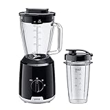 Braun PowerBlend 1 JB1051BK, Frullatore da Tavolo con Bicchiere Smoothie2Go, Frullatore con caraffa di Vetro Triangolare, 2 Velocità, Funzione Tritaghiaccio, 600W, Nero