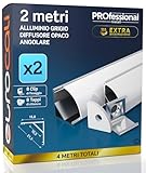 2x Profili Angolari da 2 metri (4mt) in Alluminio grigio per Strisce LED Copertura Opaca - larghezza max striscia led 10.5mm - 15.8 x 15.8