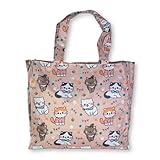 Borsa Donna Piccola In Plastica Busta Nylon Riutilizzabili per la Spesa Shopper Bag Borse Cerniera Zip Casual Universale Fantasia Gattini 30 cm Idea Regalo di Natale Mamma (Fantasia P.3 Rosa)