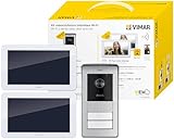 Vimar K42956 Kit videocitofono multifamiliare, videocitofoni touch screen vivavoce, Wifi, alimentatore barra DIN, targa audiovideo con lettore RFID e 2 pulsanti