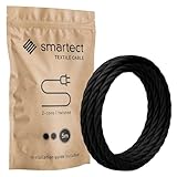 smartect Cavo Elettrico Tessile intrecciato Nero, 5 Metri Filo Elettrico Vintage, Bipolare (2 x 0.75mm²) Cavo Elettrico Rivestito in Tessuto per Fai da Te