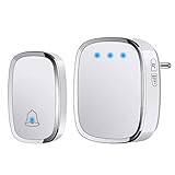 YYQ Campanello Senza Fili da Esterno Impermeabile IP44, Wireless Doorbell con Raggio d’Azione 300M, Indicatore LED, 1 Trasmettitore Pulsante e 1 Ricevitore, 5 Volume Regolabile, 36 Suonerie (Bianco)