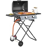 Outsunny Barbecue a Gas in Acciaio, BBQ a Gas a 2 Bruciatori da 2.8 KW con Coperchio, Termometro, Ruote, Griglie, Tavolino Laterale e Vaschetta Raccogli Grasso, Regolatore, Nero