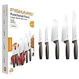 Fiskars Set 5 Coltelli Cucina, Functional Form, Grande Coltello da Cuoco, Coltello per Verdure, Coltello per Pomodori, Coltello da Cuoco Santoku, Coltello da Pane, Acciaio Inox Giap./Plastica, 1057558