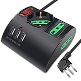 Extrastar Multipresa da Scrivania/Tavolo con 3 Presa USB,Presa con interruttore automatico di protezione 10A,Nero,2500W,3 Prese (2 ITA/Schuko),1.5M