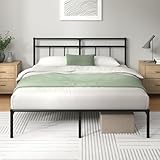 Zinus Elias Rete Matrimoniale 160x190 cm con Testiera in Metallo - Struttura Letto con Doghe in Metallo Incluse - Altezza 31 cm con Spazio Sottostante - Facile da Montare - Nero