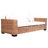 vidaXL Divano da Giardino 3 Posti in Rattan Naturale Stile Rustico Elegante con Cuscini Sofa per Esterni Arredo Seduta Mobili Decorativi