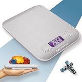 PORTENTUM Bilancia da cucina con display LCD, acciaio inossidabile, bilancia multifunzione per alimenti 5 kg/11 libbre, argento