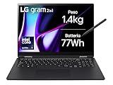 LG gram Pro 2in1 16T90SP Notebook 360, Display 2.5K IPS Touch 16', Intel Core Ultra 7, RAM 16GB, SSD 512GB, Intel Arc Graphics, Batteria 77Wh, Thunderbolt4, Win11 Home, Tastiera Italiana, 1399g, Nero