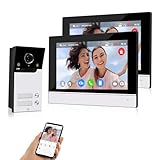 QTTYELOK WiFi Video Sistema Citofono 1080P HD Campanello Telecamera IR Visione Notturna con 2 Monitors a 7 Pollici per 2 Case/Appartamenti, Audio a 2 Vie, Registrazione, APP Tuya Smart