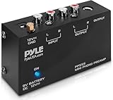 Pyle Preamplificatore Phono Mini per Giradischi, Amplificatore Audio Stereo con Vano Batteria 9 Volt, Adattatore DC 12 Volt, Ingressi e Uscite RCA, Basso Rumore