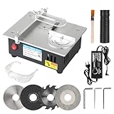 EFUTURETIME 96W Mini Sega Circolare da Banco con 4 Lame Alimentazione Regolabile in Modo Continuo, Sega Circolare per Legno Taglio Spessore da 0-10mm, Multifunzionale per La Modellazione, DIY