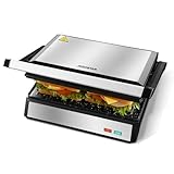 Aigostar Hett pro - Panini Maker/Tostapane Piastra, Rivestimento Antiaderente Eco Stone, Vassoio Raccogli Grasso, Pressa a sandwich, Bistecchiera Elettrica, 1500 Watt, Apertura a 180º.