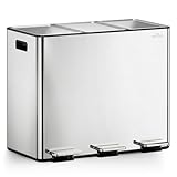 mVm Pattumiera Cucina, Pattumiera Differenziata 3 Scomparti, 3 x 15L, 3 Scomparti per Riciclaggio, in Acciaio Inossidabile, Secchi Interni Rimovibili, per Cucina, Ufficio, Argento