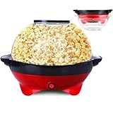 Macchina Popcorn, 5L Grande Macchina per Pop Corn Retrò da - Pop Corn Macchina con Rivestimento Antiaderente e Superficie Riscaldante Rimovibile - 800W (Rosso)