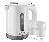 Russell Hobbs Bollitore acqua Elettrico da Viaggio, 0.85 L, 1000 W, 2 Tazze + 2 cucchiaini inclusi, tensione regolabile per uso in tutto il mondo, Filtro removibile, Plastica, Bianco, Travel 23840-70