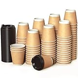 100 Kraft Piatte Bicchieri Carta 240 ml Doppia Parete per Prendere Il caffè – Tazza con Coperchio per Prendere Il caffè, Il tè, Le Bevande Calde