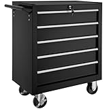 tectake® Carrello Portautensili in acciaio con 5 Cassetti richiudibili, Mobile con Rotelle, Carrello Porta Attrezzi, Porta Utensili da Lavoro, Carrello con Ruote Portatutto - Nero