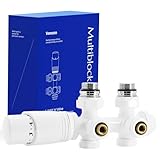 Vancoco Valvola Radiatore Angolare Valvole per Radiatori con Blocco H Connessioni Centrali da 50 mm Universale Valvola Radiatore Con Testa Termostatica Valvola per Termosifone Bianco