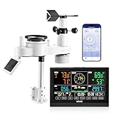VEVOR Stazione Meteorologica Wi-Fi con APP, Display VA da 190 mm, Sensore Esterno Wireless Alimentato a Energia Solare, Pluviometro, per Interni ed Esterni per Previsioni del Tempo Temperatura
