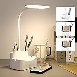 Lampada Scrivania, lampada da scrivania a led con porta di ricarica USB, portapenne & 3 Modalità di Illuminazione, 360 °cigno flessibile per Studio, Lavorare (925, Bianca)