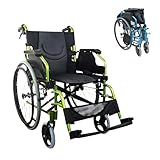 Mobiclinic®, Sedia a rotelle pieghevole, Bolonia, Alluminio, Braccioli pieghevoli, Poggiapiedi rimovibili, Schienale diviso, Per anziani, Leggera, Max. 110 kg, Seduta 46 cm, Colore verde
