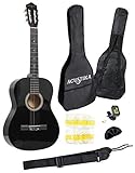 Chitarra Classica Acustika in Legno 100 cm 6 Corde in Nylon 4/4 Misura 39 Nero
