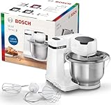 Bosch Serie 2 Planetaria Impastatrice MUMS2EW00, 700 W, Capiente Ciotola in Acciaio Inox da 3,8 L, 4 Livelli di Velocità, Fruste e Gancio Inclusi, Accessori Lavabili in Lavastoviglie, Bianco