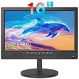 KCR TV digitale 16 pollici Freeview, sintonizzatore DVB-T2, ingresso AV, HDMI/VGA, slot USB, alimentazione da auto (12 Volt) o da rete elettrica, telecomando,H.265