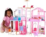 Barbie - La Casa a 3 piani, playset con ascensore e altalena, mobili e accessori inclusi, chiudibile per il trasporto, giocattolo per bambini, 3+ anni, DLY32