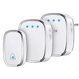 YYQ Campanello Senza Fili da Esterno Impermeabile IP44, Wireless Doorbell con Raggio d’Azione 300M, Indicatore LED, 1 Trasmettitore Pulsante e 2 Ricevitori, 5 Volume Regolabile, 36 Suonerie (Bianco)