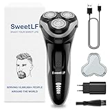 SweetLF [2025 Nuovo] Rasoio Elettrico Barba Uomo 1 caricatore rapido con testine rotanti 4D, rasoio ricaricabile con schermo LED, rasatura impermeabile IPX7 + regolabarba SWS7105- Nero