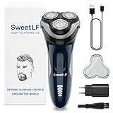 SweetLF Rasoio Elettrico Uomo,Regolabarba con Testine Rotanti 4D, Rasoio Ricaricabile Wet & Dry con Display LED, Rasatura Impermeabile IPX7 Blu Navy (Blu)
