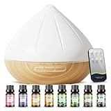 Diffusore di Oli Essenziali, 500ml Aromi Diffusori con 8x10ml Oli Essenziali Set, Telecomando Umidificatore con 14 Colori LED Luci per Casa Ufficio Ambiente (Bianco)