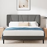 Zinus Maya Struttura Letto 160x190 cm con Testiera - Altezza 30 cm - Letto Matrimoniale Imbottito con Rete a Doghe in Legno - Facile da Montare - Grigio Scuro