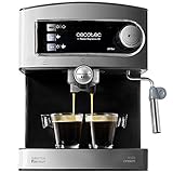 Cecotec Macchina da Caffè Espresso Power Espresso 20. 850 W, Pressione 20 Bar, Serbatoio 1,6 L, Uscita A Doppio Braccio, Vaporizzatore, Superficie A Tazza Calda, Finiture in Acciaio Inox