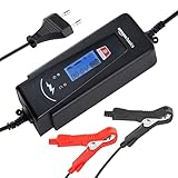 Amazon Basics Caricabatterie automatico intelligente con funzione tester batteria, presa EU, uscita: 2A/4A, 6V/12V CC, Nero