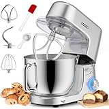 Homlee Impastatrice Planetaria,2000 WPlanetaria Professionale 7.2L Ciotola in Acciaio Inox da,6 Velocità,con Gancio impastare, Protezione da Spruzzi,Frusta(Argento)