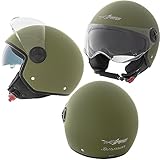A-Pro Casco Jet Moto Aperto Visiera Parasole ECE 22-06 Scooter Antigraffio Verde Opaco XL
