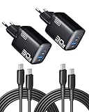 INIU Caricatore USB C 30W, 2-Pezzi Caricatore Rapido con Cavo USB-C 60W, 2Porto [USB-C + USB-A] Presa di Ricarica per iPhone 17 16 Pro Max, MacBook Air, Samsung Galaxy S25 S24 Ultra, Pixel 9a, Switch