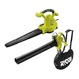 Ryobi RBV2800CSV Soffiatore Aspiratore Trituratore Elettrico 2800W, Velocità Aria 345 km/h, Triturazione 16:1, Tubo Removibile, Impugnatura Ergonomica, Sacco 45L